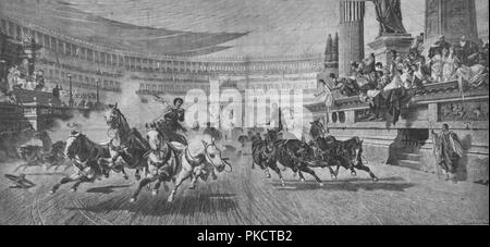 Chariot-racing at the Circus Massimus in Rome, (19th century). Artist: Unknown. Stock Photo