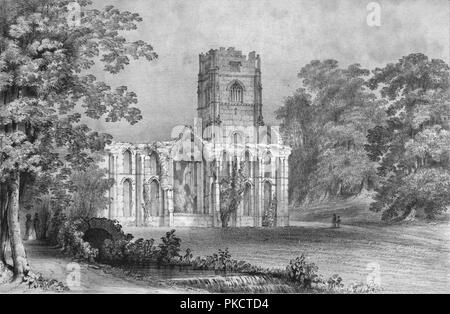 Fountains Abbey, 1840. Artist: W Monkhouse. Stock Photo