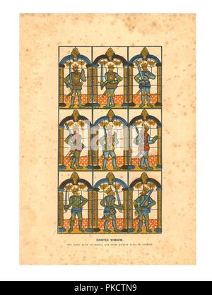 'Painted Window.Two Saxon Earls of Mercia, and Seven Norman Earls of Chester', c1845. Artist: Unknown. Stock Photo