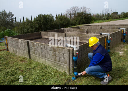 plumber at work in wastewater treatment plant Stock Photo