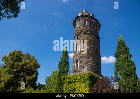 An old tower building next to the Rhine along the Rhine Cycleway, Germany. Stock Photo