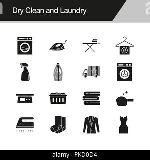 Dry Clean and Laundry icons. Design for presentation, graphic design, mobile application, web design, infographics, UI. Vector illustration. Stock Vector
