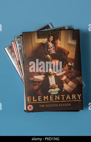 DVD of the second season box set of 'Elementry' in a case with artwork. Stock Photo