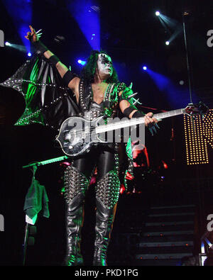 Gene Simmons of KISS performs at Lakewood Amphitheatre in Atlanta, Georgia on September 14, 2003. CREDIT: Chris McKay / Mediapunch Stock Photo