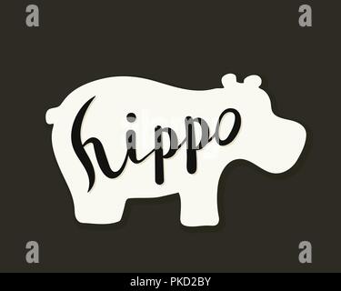Flat icon of a hippo. Vector illustration. Handwritten inscription. Stock Vector