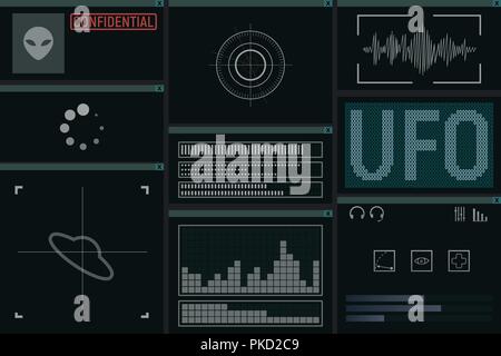 Futuristic UFO screen. User interface. Vector illustration Alien. Stock Vector
