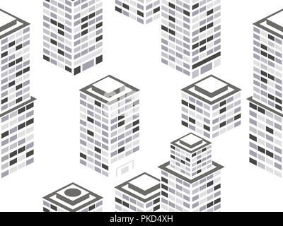 Cityscape seamless pattern. Isometric city buildings, metropolis. Black and white colors. Vector illustration Stock Vector
