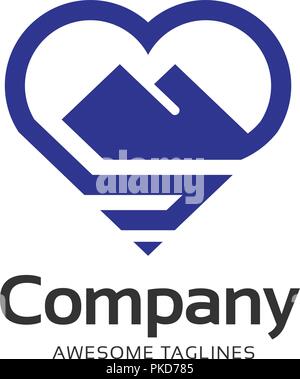 creative mountain and love outline logo concept, mountain adventure lover logo inspirations, mountain traveling lover logo concept Stock Vector