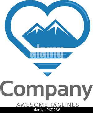 creative mountain and love outline logo concept, mountain adventure lover logo inspirations, mountain traveling lover logo concept Stock Vector