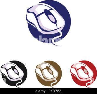 computer mouse click icon vector circle background, computer mouse with cable and scrolls logo concept Stock Vector