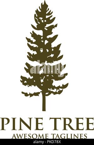 pine Tree outdoor travel green silhouette forest logo, natural pine tree badge abstract stem drawing vector illustration. creative pine tree silhouette Stock Vector