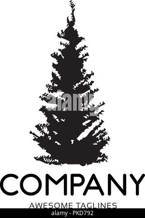 pine Tree outdoor travel green silhouette forest logo, natural pine tree badge abstract stem drawing vector illustration. creative pine tree silhouette Stock Vector