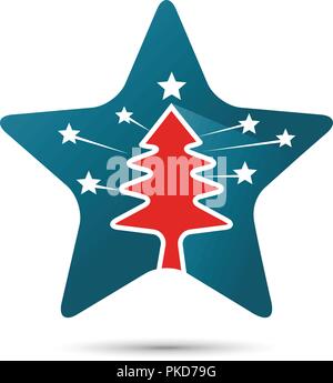 creative star logo with pine tree inside vector, pine tree line vector inside stars sign, pine tree with stars logo vector Stock Vector