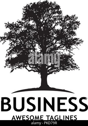 tree silhouette vector logo, nature wood tree illustration of silhouette,oak tree silhouette logo vector Stock Vector