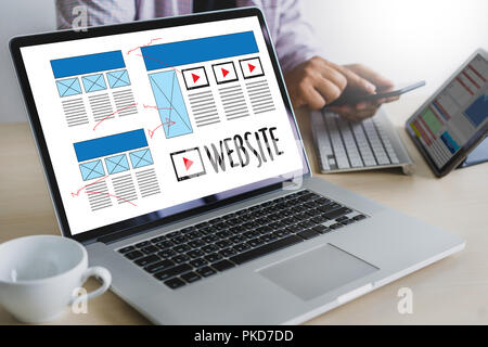 Web Design layout sketch drawing Software Media WWW and Graphic Layout Website development project Stock Photo