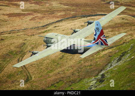 RAF Hercules C-130 in the Mach Loop, North Wales, UK