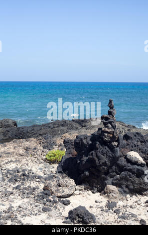 Volcanic rocks on the coast near Corralejo, Fuerteventura, Canary Islands, Spain Stock Photo