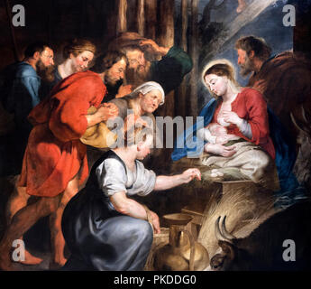 Nativity Scene. The Adoration of the Shepherds by Peter Paul Rubens (1577-1640), oil on canvas, c.1615 Stock Photo