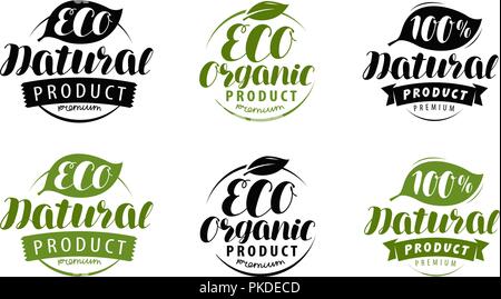 Eco label or logo. Set of healthy natural, organic product badges. Vector illustration Stock Vector