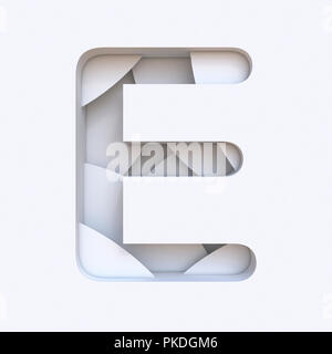 White abstract layers font Letter E 3D render illustration isolated on white background Stock Photo