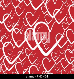 red pattern background with hand drawn elements. seamless hearts background. hearts for Valentine's day, vector illustration. Stock Vector