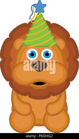 Cute lion with a party hat icon. Vector illustration design Stock Vector