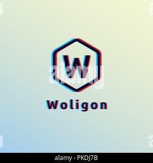 initial letter W Logo. hexagon shape with glitch effect design concept vector illustration Stock Vector