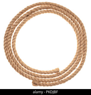 rope is rolled up in shape of circle isolated on white background, close up Stock Photo