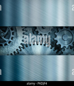 old metal background with gears and cogs 3d illustration Stock Photo