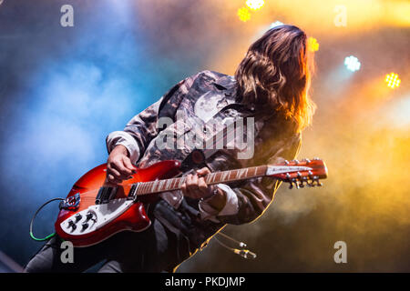 Canadian-American musician Matt Mays and his band performing at Skookum Music Festival in Stanley Park in Vancouver, BC on September 7th, 2018 Stock Photo