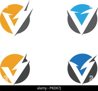 V Letter Lightning Logo Template vector icon illustration design Stock Vector