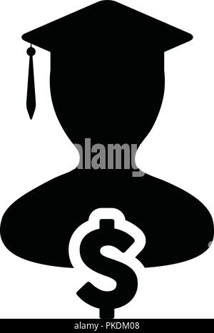 Student icon vector male person profile avatar with mortar board for college education in flat color glyph pictogram illustration Stock Vector