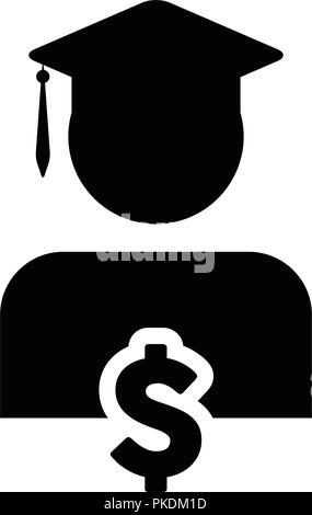 Education icon vector male person profile avatar with dollar symbol for student loan in flat color glyph pictogram illustration Stock Vector