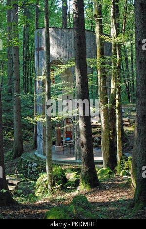 A chapel in the forest at Jama Pod Krenom dedicated to the memory of those executed by Tito's Partisans in 1945. Stock Photo