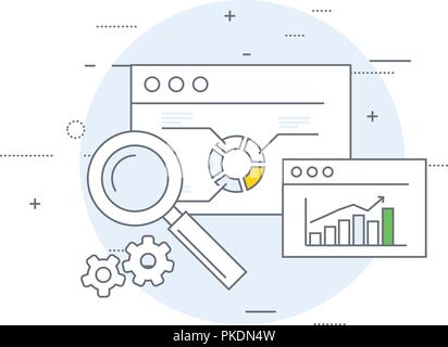 Online marketing and analytics icon - data statisics and web research Stock Vector
