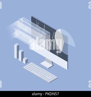 Stock market analytics isometric icon - data statisics and trading research Stock Vector