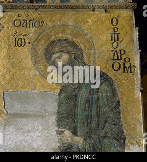 Turkey. Istambul. Hagia Sofia. Byzantine mosaic icon of St. John the Baptist. 12th century. Detail of Deesis mosaic in the South Gallery. Stock Photo