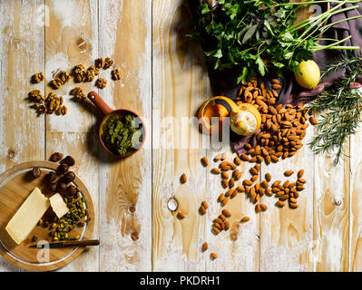 HyperFocal technique on ingredients and raw pesto Stock Photo