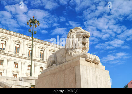 White lion statue in Lisbon Stock Photo