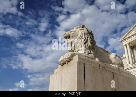 White lion statue in Lisbon Stock Photo