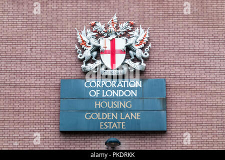 Corporation of London shield on the Golden Lane Estate. Stock Photo