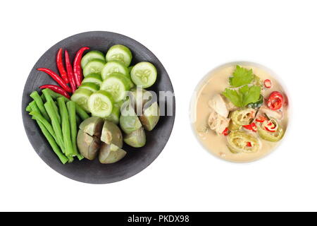 Thai popular recipe,Coconut milk and fermented soy bean sauce with mixed vegetables Stock Photo