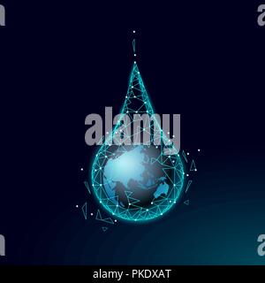 Save water low poly concept. Polygonal triangle ecology planet ocean sea safety banner. Water drop leak fix nature global environment care world day vector illustration Stock Vector