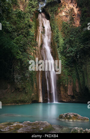 Cebu, Barili, Mantayupan Falls in tropical scenery, exotic, tranquil scenery, stream, long expose, no people, nature, cebu province, sightseeing Stock Photo