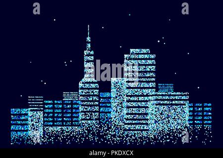 Smart city 3D spotted dots. Intelligent building automation system business concept. Web online computer binary code. Architecture urban cityscape technology sketch banner vector illustration Stock Vector