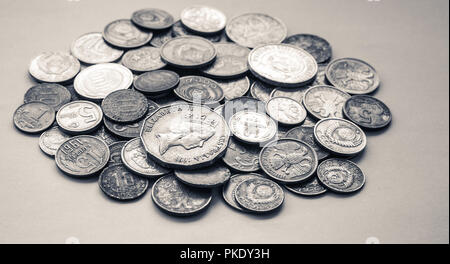 silver coins of different countries and times Stock Photo