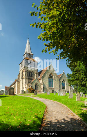 Late summer at St Nicholas church in Godstone village, Surrey, England. Stock Photo