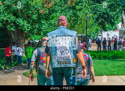 Carolina Rebels Motorcycle Club leave the South Carolina State House after protesting the Confederate flag's removal, July 10, 2015, in Columbia, S.C. Stock Photo