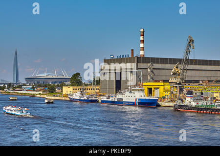St. Petersburg, Russia - July 19, 2018: Shipbuilding Company Almaz  which is manufacturing the latest models of military technology. Stock Photo