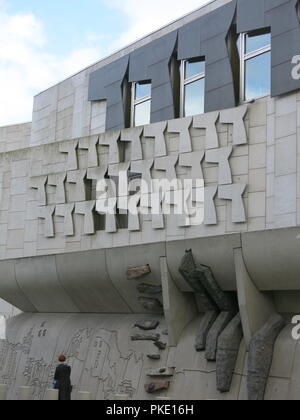 At 14 years old, the Scottish Parliament Building still looks a striking post-modern, controversial building near Holyrood Palace, Edinburgh. Stock Photo